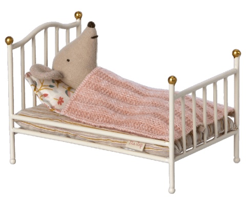 MAILEG Vintage bed, Mouse - Off white, Łóżko vintage dla myszek białe