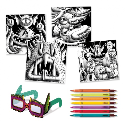 DJECO Kolorowanki 3D ŚMIESZNE DZIWAKI