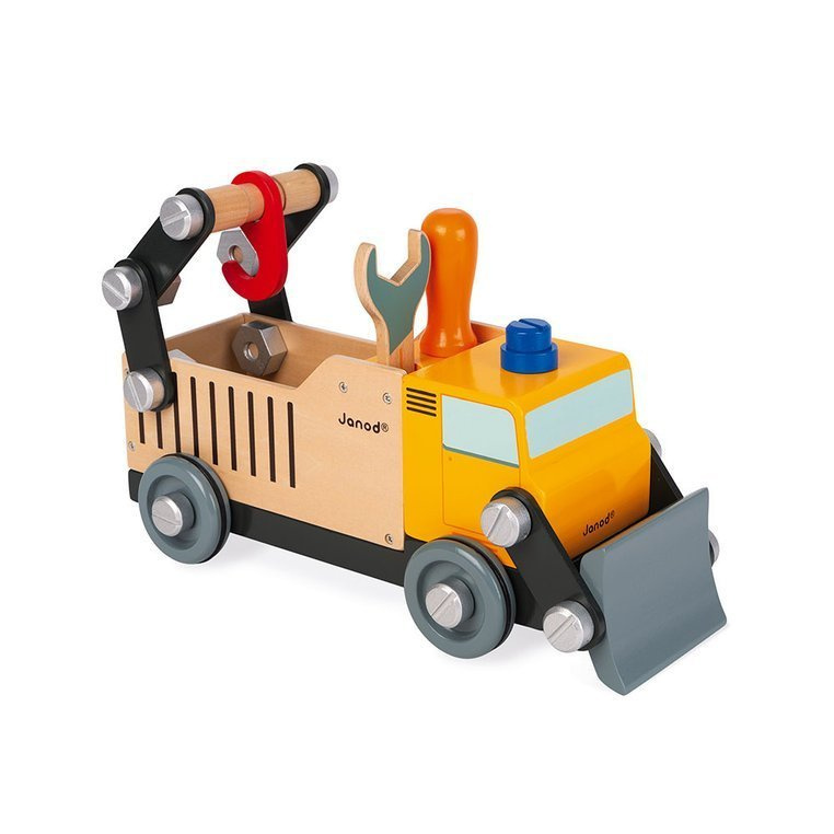 Janod Drewniana ciężarówka budowlana do składania z narzędziami Brico'kids