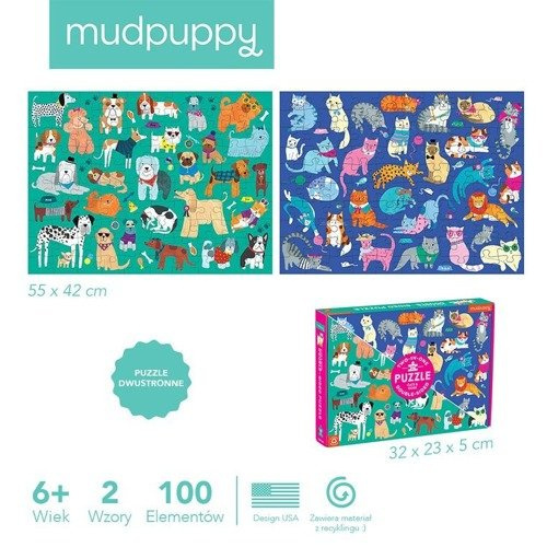 Mudpuppy Puzzle dwustronne Koty i psy 100 elementów 6+