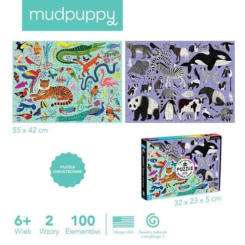 Mudpuppy Puzzle dwustronne Królestwo zwierząt 100 elementów 6+ Mudpuppy Puzzle dwustronne Królestwo zwierząt 100 elementów 6+
