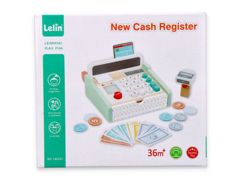LELIN Pastelowa kasa fiskalna - drewniana zabawka