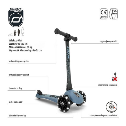 Hulajnoga składana ze świecącymi kółkami ScootandRide Highwaykick 3 LED Steel Hulajnoga składana ze świecącymi kółkami ScootandRide Highwaykick 3 LED Steel