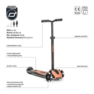 Hulajnoga trójkołowa balansowa ze świecącymi kółkami ScootandRide Highwaykick 5 LED Peach