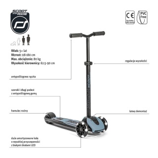 Hulajnoga trójkołowa balansowa ze świecącymi kółkami ScootandRide Highwaykick 5 LED Steel