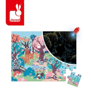 Świecące puzzle z mini-lampką UV Las Janod - 24 elementy