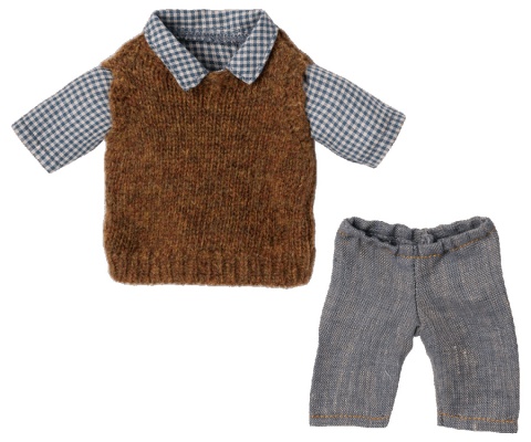 MAILEG Ubranko misia - Koszula, kamizelka, spodnie Teddy tata, Shirt, slipover and pants for Teddy dad