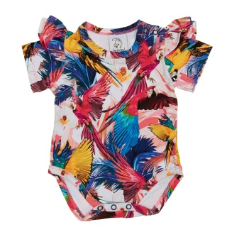 HEY POPINJAY Body z falbankami Pink Parrots, krótki rękaw