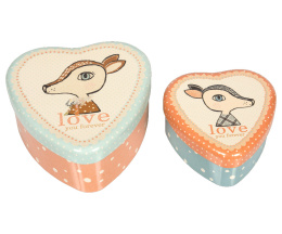 MAILEG 2 metalowe pudełeczka w kształcie serca - 2 Metal Hearts, Bambi