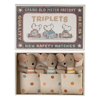 MAILEG Myszki Trojaczki, Triplets, Baby mice in matchbox