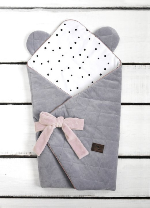 SLEEPEE Rożek niemowlęcy Royal Baby Grey/Pink, różowa kokarda SLEEPEE Rożek niemowlęcy Royal Baby Grey/Pink, różowa kokarda