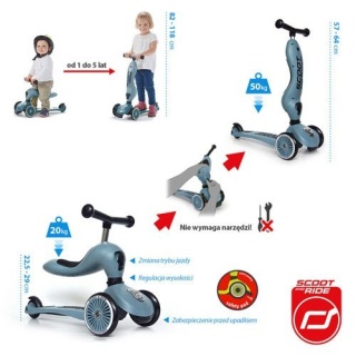 Jeździk i hulajnoga 2w1 Highwaykick1 - Scoot&Ride - 1-5 lat - Steel
