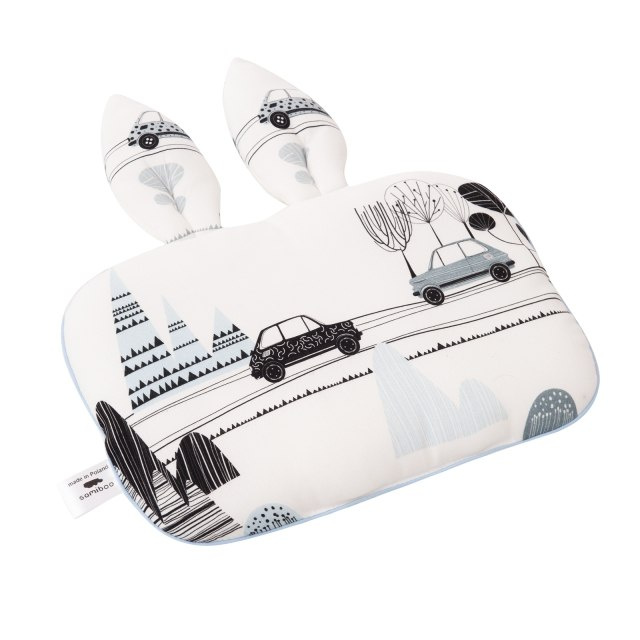 Samiboo Bambusowa poduszka bambino maluszek z uszkami 25x35 niebieska wypustka Samiboo Bambusowa poduszka bambino maluszek z uszkami 25x35 niebieska wypustka