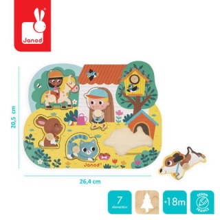 JANOD Puzzle drewniane Na wsi 6 elementów, 18 m+