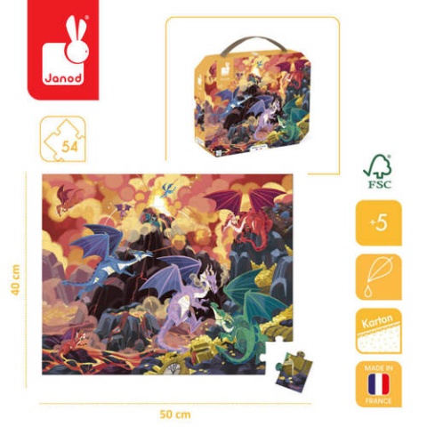 JANOD Puzzle w walizce Ogniste smoki 54 elementy 5+