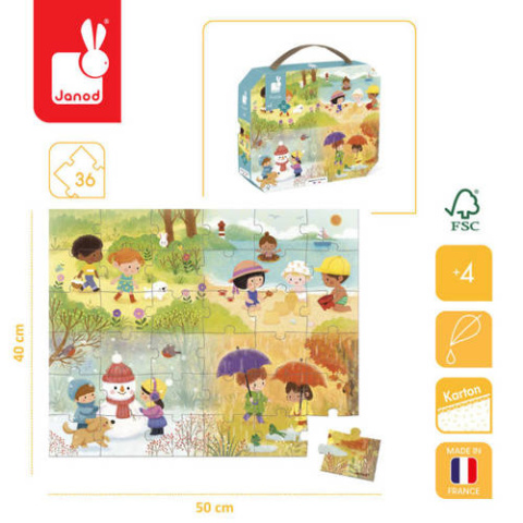 JANOD Puzzle w walizce Pory roku 36 elementów 4+ JANOD Puzzle w walizce Pory roku 36 elementów 4+
