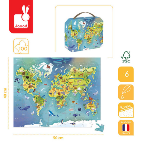 JANOD Puzzle w walizce Mapa świata 100 elementów JANOD Puzzle w walizce Mapa świata 100 elementów