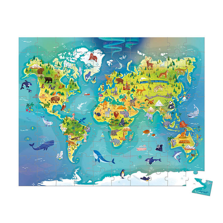 JANOD Puzzle w walizce Mapa świata 100 elementów