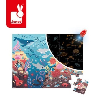 Świecące puzzle Janod z mini-lampką UV Ocean - 24 elementy