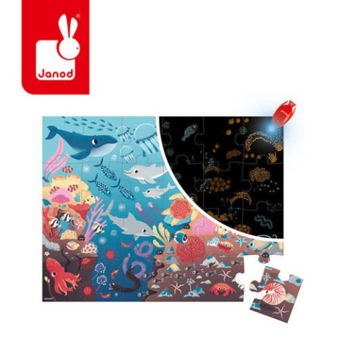 JANOD Świecące puzzle z mini-lampką UV Ocean 24 elementy 3+ JANOD Świecące puzzle z mini-lampką UV Ocean 24 elementy 3+