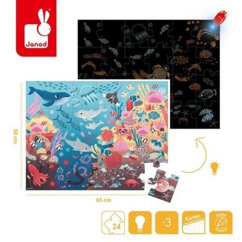 JANOD Świecące puzzle z mini-lampką UV Ocean 24 elementy 3+ JANOD Świecące puzzle z mini-lampką UV Ocean 24 elementy 3+