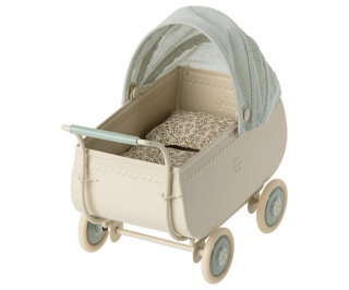 Niebieski wózek metalowy dla myszki Maileg Pram Micro Blue