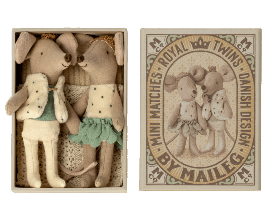 MAILEG Królewskie bliźniaki, Royal twins mice, Little sister and brother in box MAILEG Królewskie bliźniaki, Royal twins mice, Little sister and brother in box