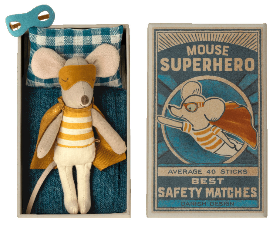 MAILEG Super hero mouse, Little brother in matchbox MAILEG Super hero mouse, Little brother in matchbox
