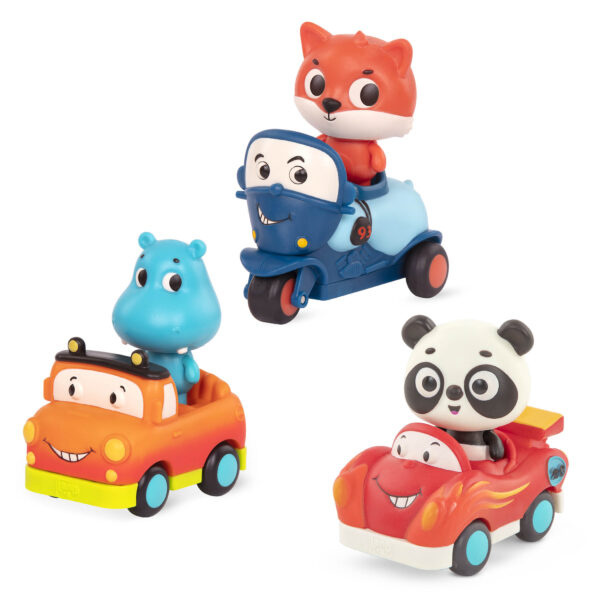 B.Toys Light Up Cars – zestaw 3 miękkich AUTEK sensorycznych z wesołymi PASAŻERAMI – Land of B.