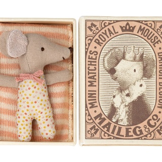 MAILEG Sleepy/wakey baby mouse in matchbox - Rose