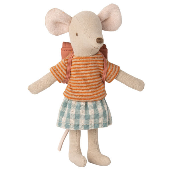 MAILEG Myszka - Tricycle mouse, Big sister with bag - Old rose