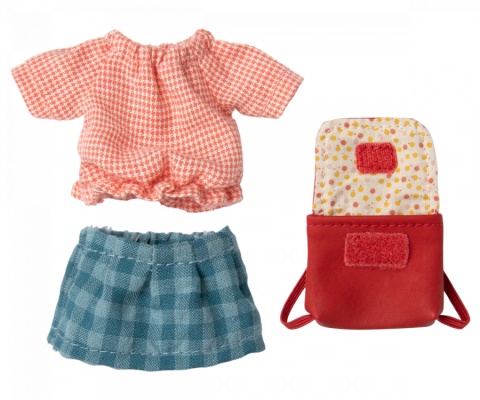 MAILEG Ubranko myszki - Clothes and bag, Big sister mouse - Red