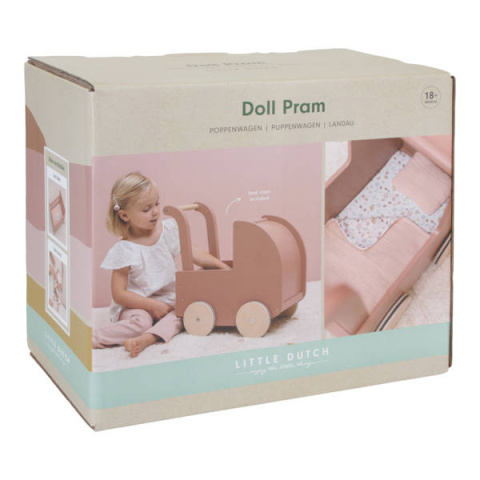 Little Dutch Drewniany wózek dla lalek z pościelą FSC Little Dutch Drewniany wózek dla lalek z pościelą FSC