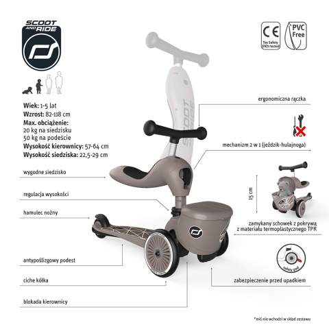SCOOTANDRIDE Highwaykick 1 Lifestyle 2w1 Jeździk i hulajnoga z zamykanym schowkiem 1-5 lat Brown Lines SCOOTANDRIDE Highwaykick 1 Lifestyle 2w1 Jeździk i hulajnoga z zamykanym schowkiem 1-5 lat Brown Lines