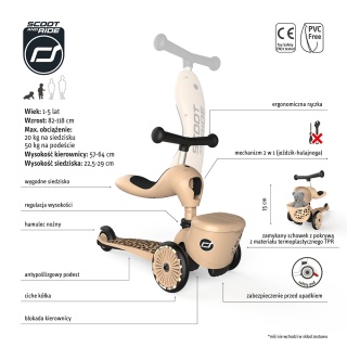SCOOTANDRIDE Highwaykick 1 Lifestyle 2w1 Jeździk i hulajnoga z zamykanym schowkiem 1-5 lat Leopard