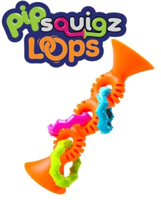 Grzechotka przyssawka Bobo PipSquigz Loops Fat Brain Toys. Pomarańczowa