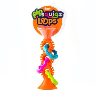 Grzechotka przyssawka Bobo PipSquigz Loops Fat Brain Toys. Pomarańczowa