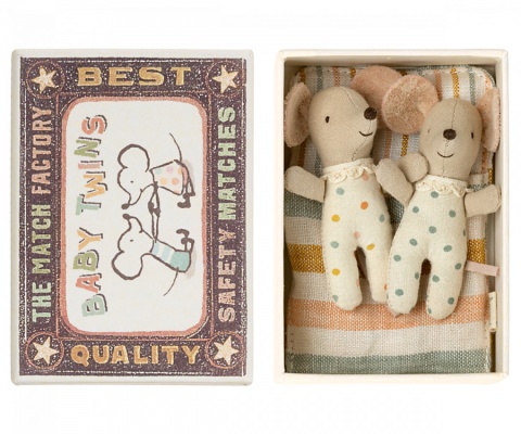 MAILEG Myszki bliźniaki w pudełku, Twins, Baby mice in matchbox