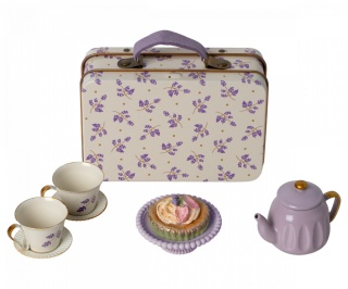 MAILEG Zestaw herbaciano kawowy z ciastem, Afternoon treat, Mouse - Purple madelaine