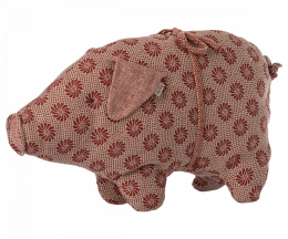 MAILEG Dekoracja bożonarodzeniowa - Pig, Small - Red flower, Mała czerwona świnka