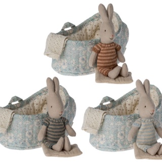 MAILEG Króliczek - Rabbit in carry cot Blue, Micro