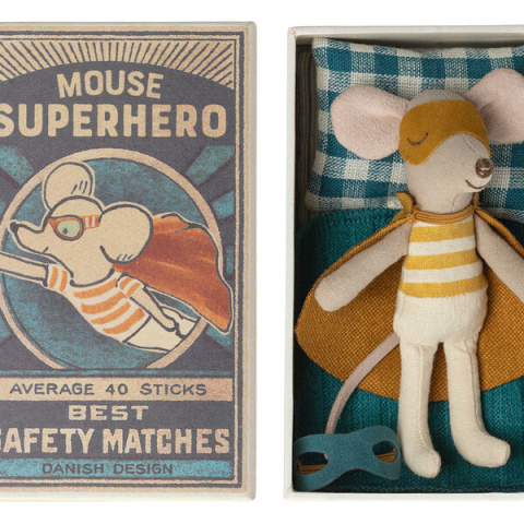 MAILEG Myszka - Super hero mouse, Little brother in matchbox