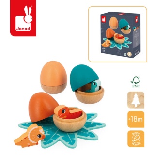 JANOD Drewniane jajka - niespodzianki Dinozaury 3 sztuki 18m+