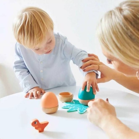 JANOD Drewniane jajka - niespodzianki Dinozaury 3 sztuki 18m+