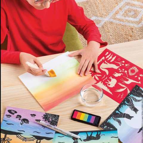 JANOD Zestaw kreatywny Malowanie z szablonami akwarele Zachody słońca I love creativity 8+