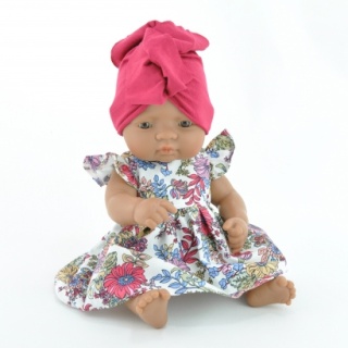 Przytullale Sukienka w kwiaty i różowy turban dla lalki Miniland 32cm