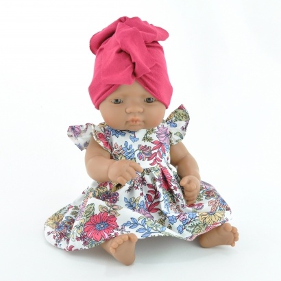 Przytullale Sukienka w kwiaty i różowy turban dla lalki Miniland 32cm
