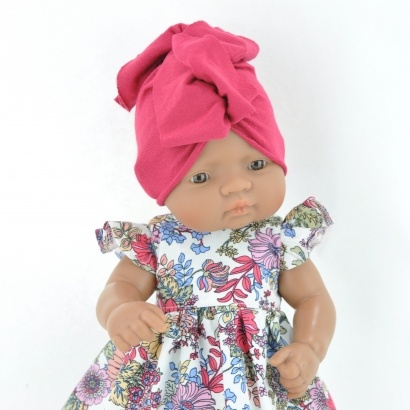Przytullale Sukienka w kwiaty i różowy turban dla lalki Miniland 32cm