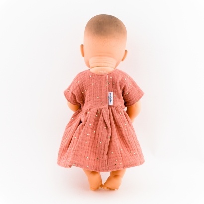 Przytullale Sukienka z muślinu dla lalki Miniland 32 cm, marsala złote kropki