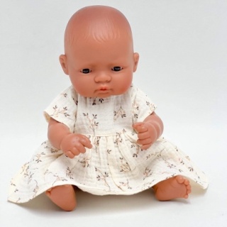 Przytullale Sukienka z muślinu dla lalki Miniland 32 cm, wzór gałązek na wanilii